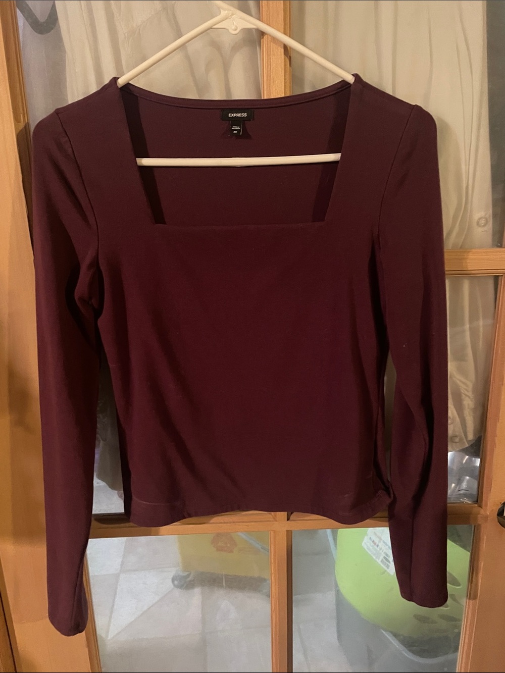 Express Women's Square Neck Long Sleeve Top - Plum